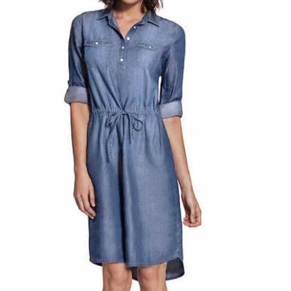 Gloria Vanderbilt Collared Roll-tab Sleeve Denim Shirt Dress Size Small - Picture 1 of 5
